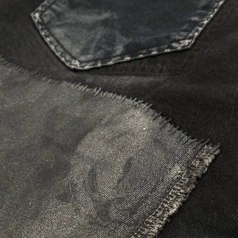 Black Rocker Jeans Acid Wash Metallic Silver Denim - Picture 12 of 16